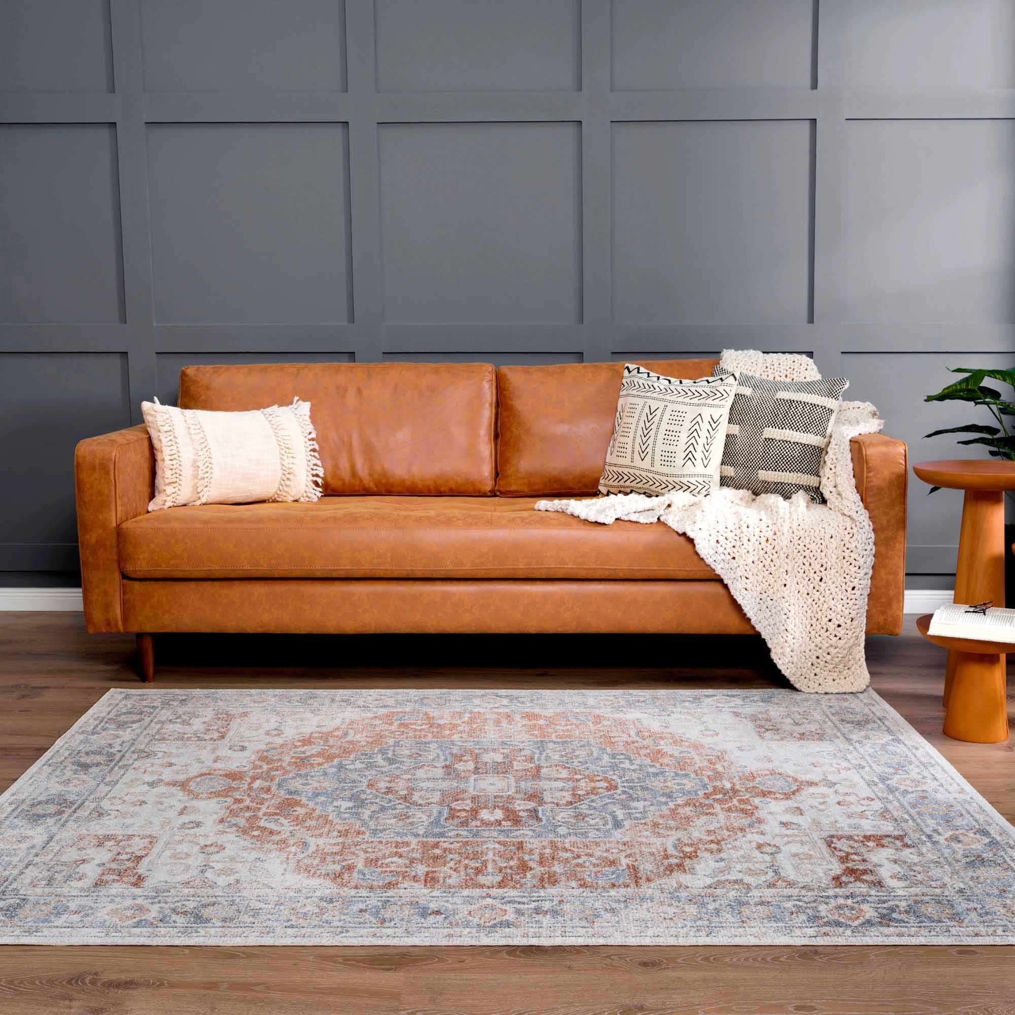 Akram Gray &amp; Orange Washable Area Rug - Clearance