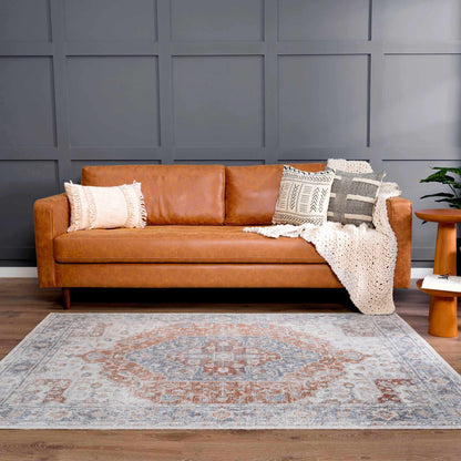 Akram Gray &amp; Orange Washable Area Rug - Clearance