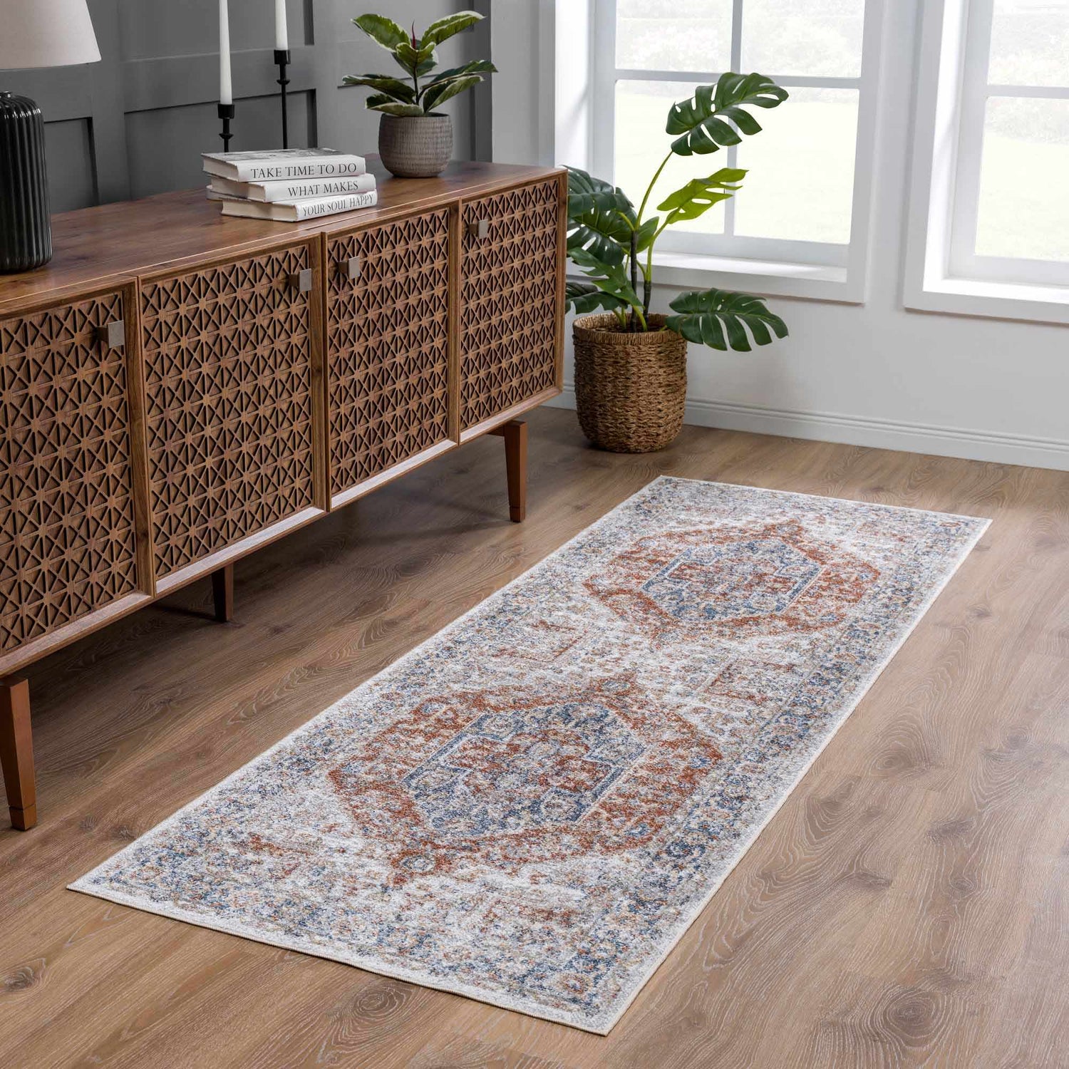 Akram Gray &amp; Orange Washable Area Rug - Clearance