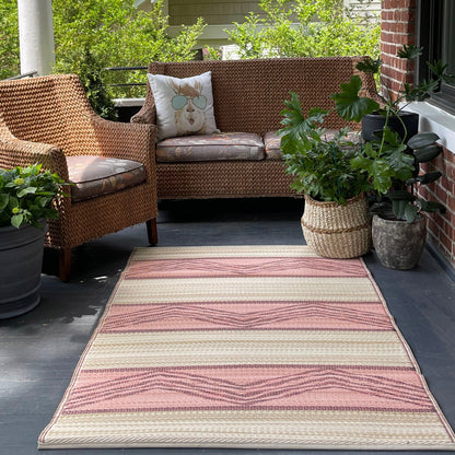 Lagos - Sand &amp; Coral Reversible Boho Outdoor Rug