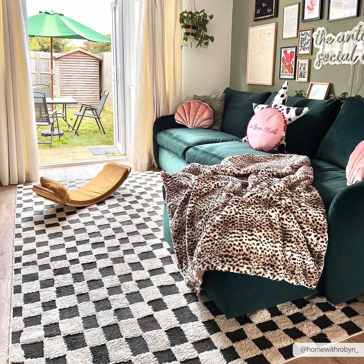 Lajos Black &amp; White Checkered Plush Rug