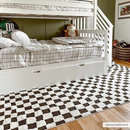 Lajos Black &amp; White Checkered Plush Rug