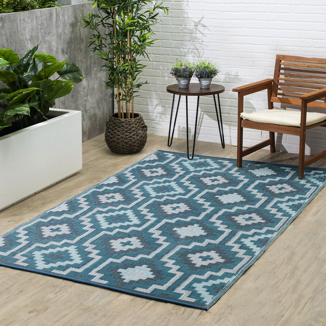 Lhasa - Teal Outdoor Rug for Patio FINAL SALE