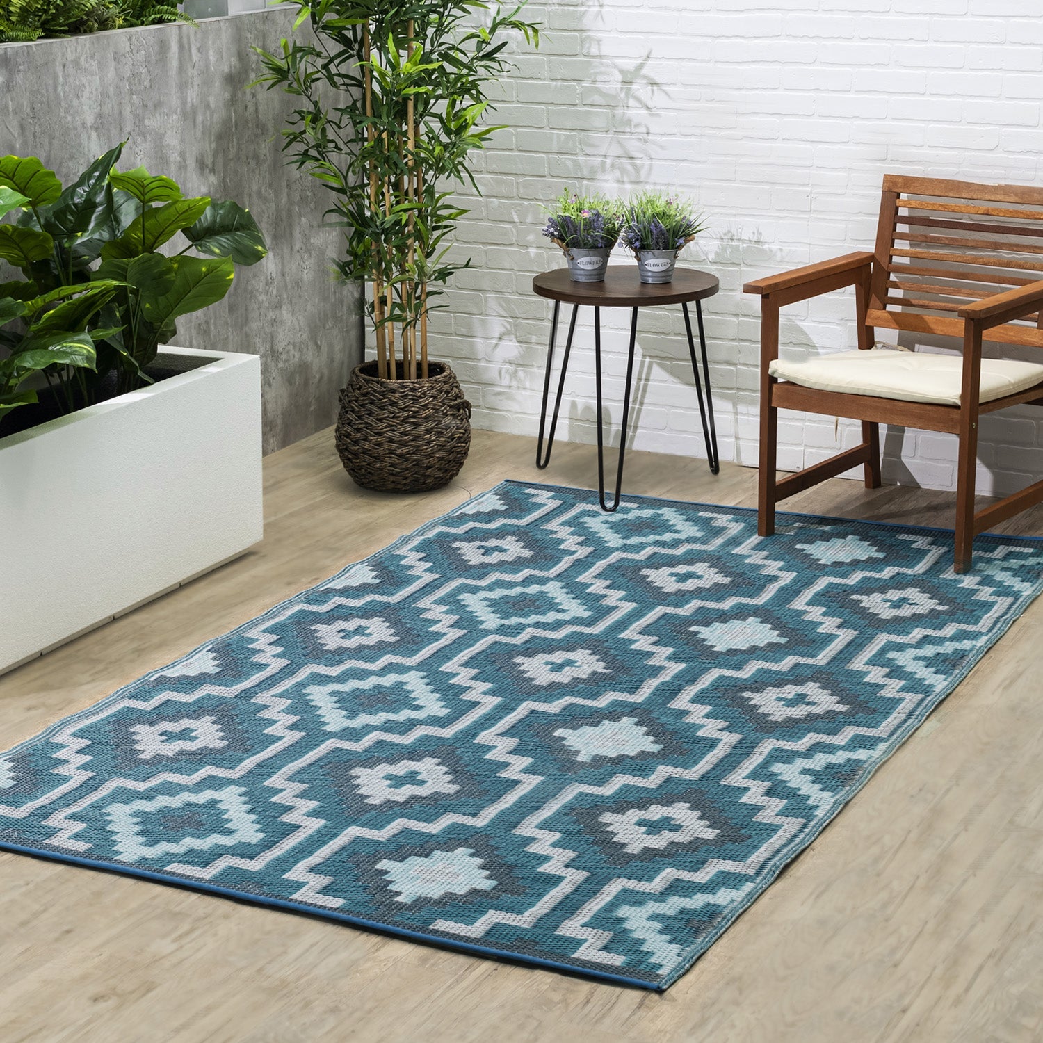 Lhasa - Teal Outdoor Rug for Patio FINAL SALE
