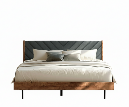 Acacia Astoria Upholstered Solid Wood Bed In Caramel or Walnut