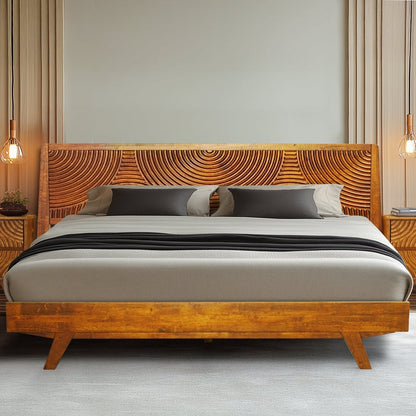 Harmony Acacia Solid Wood Platform Bed Frame in Caramel, Natural Oak, Walnut