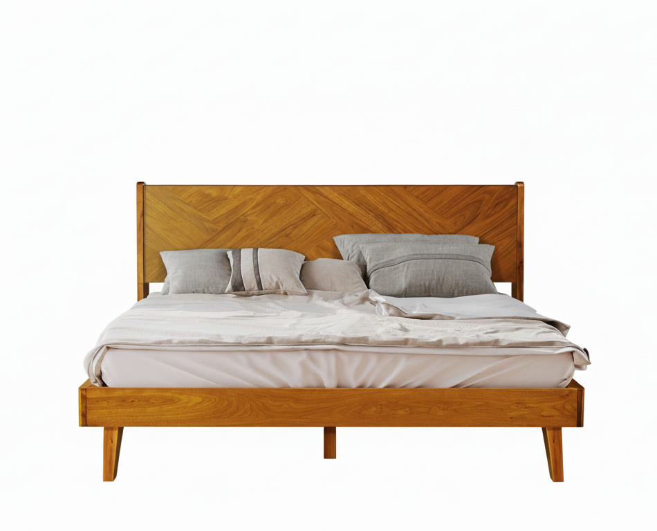 Gazelle Acacia Platform Bed Frame With Headboard - Caramel, Walnut