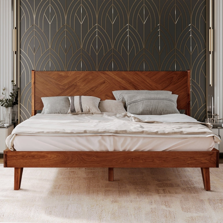 Gazelle Acacia Platform Bed Frame With Headboard - Caramel, Walnut