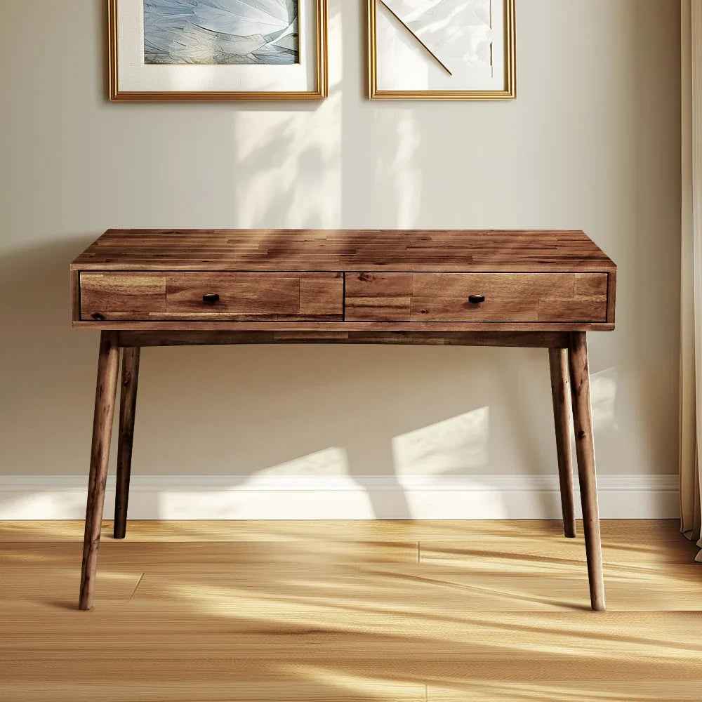 Acacia Lagom 48" Solid Wood Work Desk with Drawers In Multiple Finishes