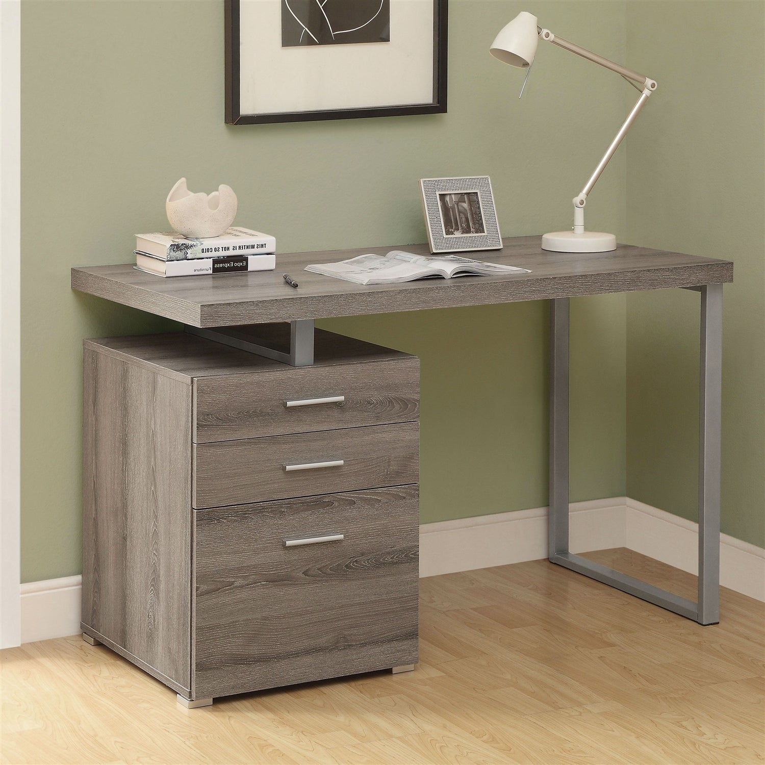 Modern Left or Right Facing Home Office Computer Desk in Taupe