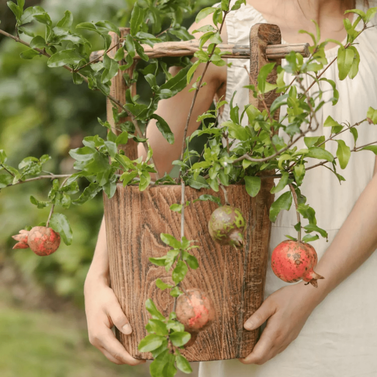 Antique-Style Wooden Round Bucket