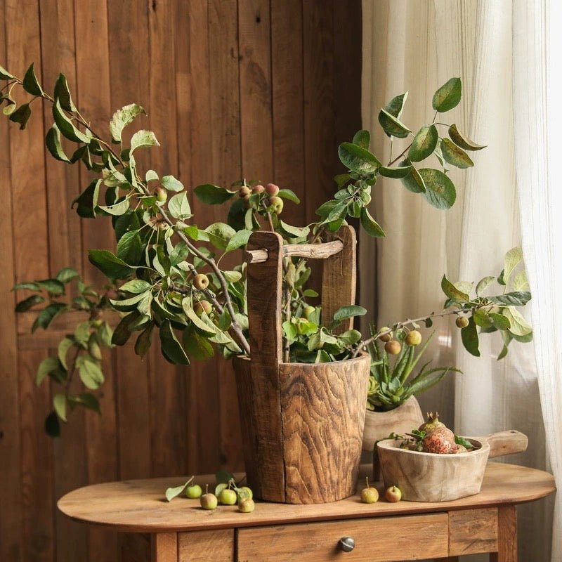 Antique-Style Wooden Round Bucket