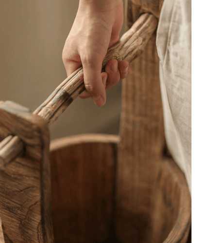 Antique-Style Wooden Round Bucket