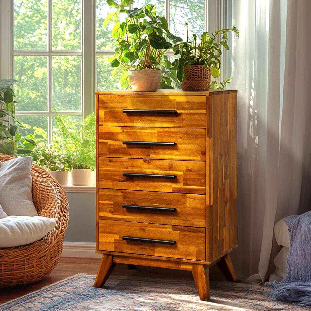 Acacia Linea Solid Wood Dresser in Caramel or Walnut
