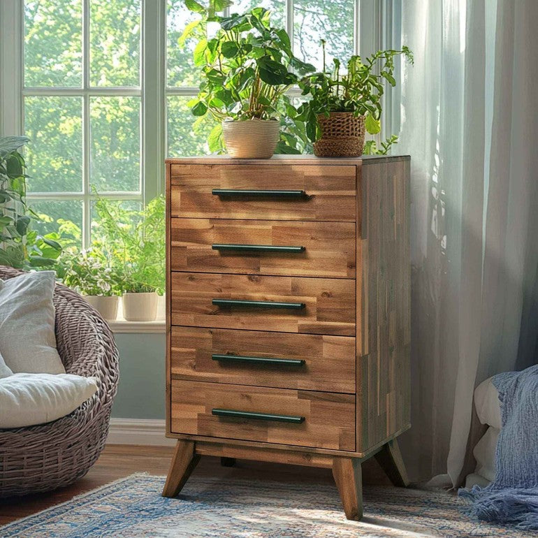 Acacia Linea Solid Wood Dresser in Caramel or Walnut