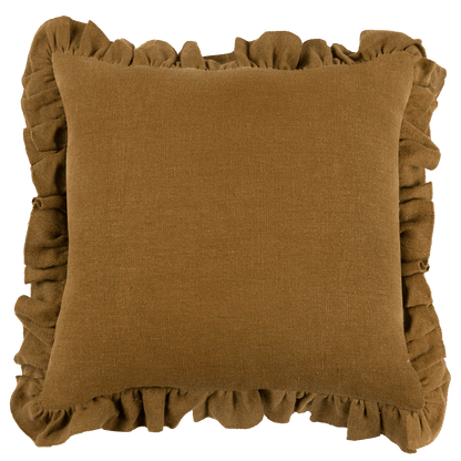 Anita Linen Solid Throw Pillow Cover - Mustard Ruffled