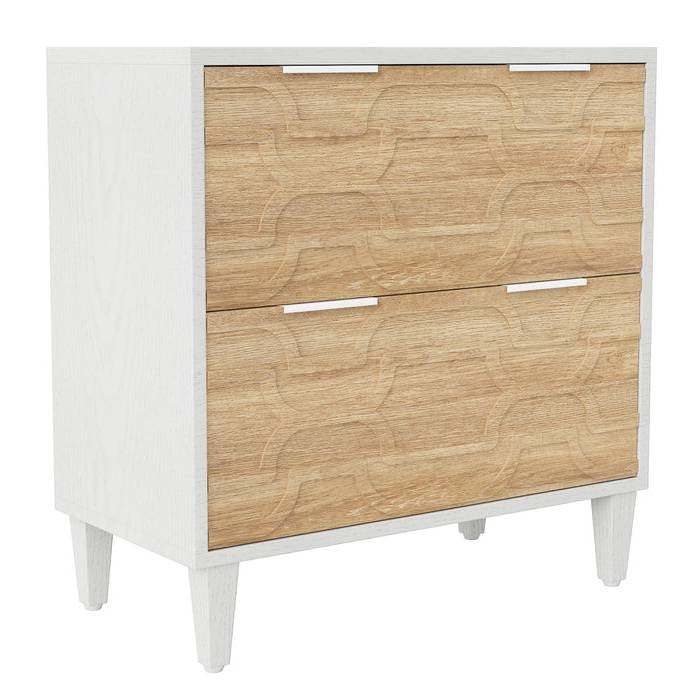Modern Natural/White Wood 2 Drawer Printer Stand with Filing Cabinet