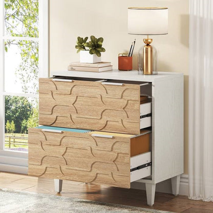 Modern Natural/White Wood 2 Drawer Printer Stand with Filing Cabinet
