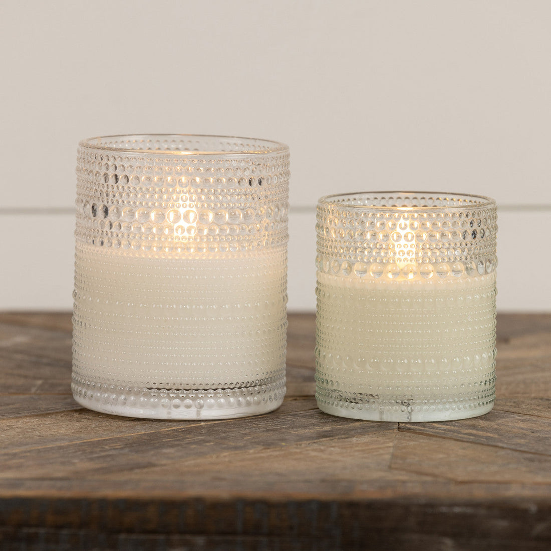 Clear Hobnail Glass 3D Flame LED Candles - 2 Sizes