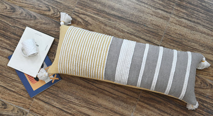 Extra Long Grey/Yellow Handwoven Lumbar Pillow - 14X36 Inch