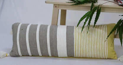 Extra Long Grey/Yellow Handwoven Lumbar Pillow - 14X36 Inch