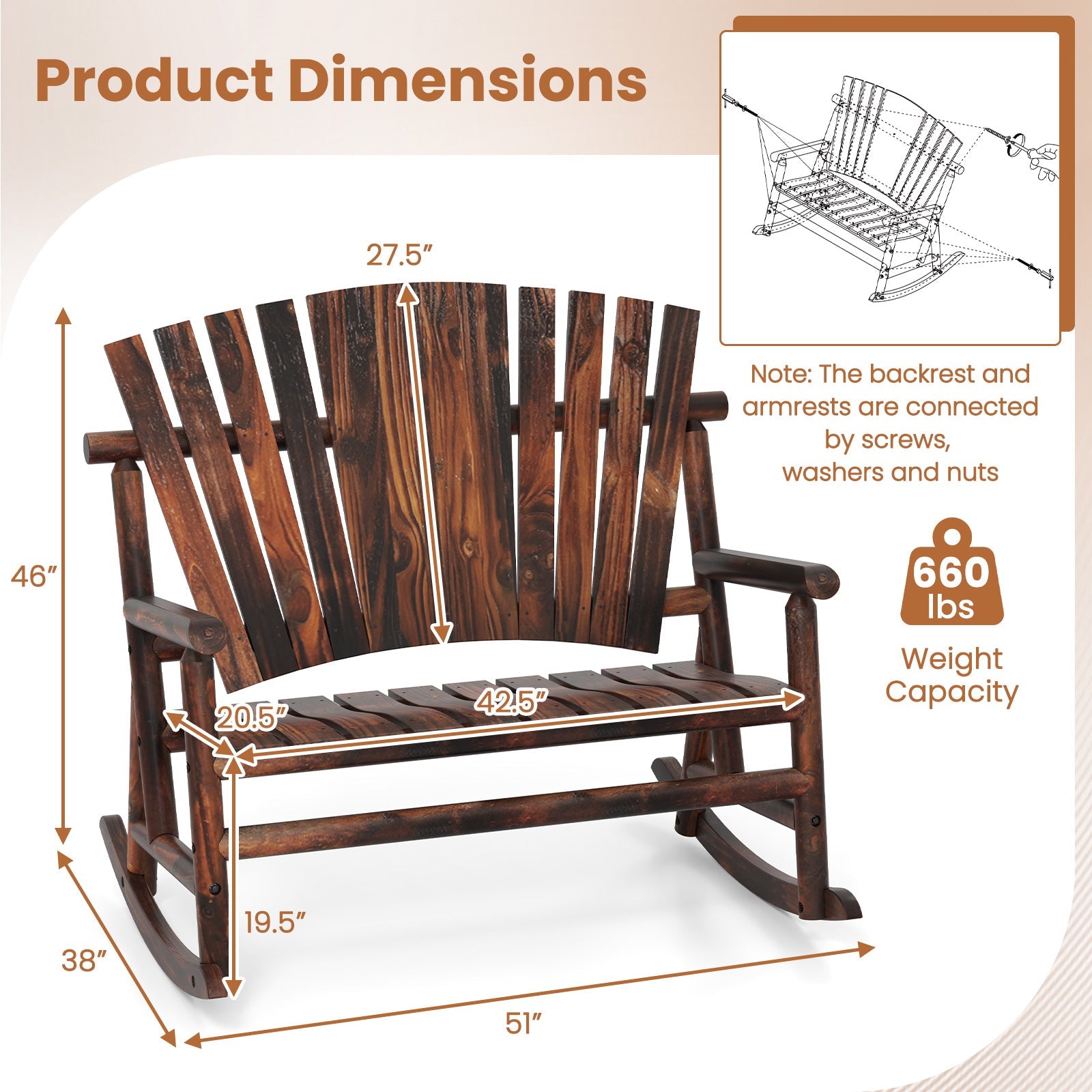 Outdoor Adirondack Double Rocking Chair