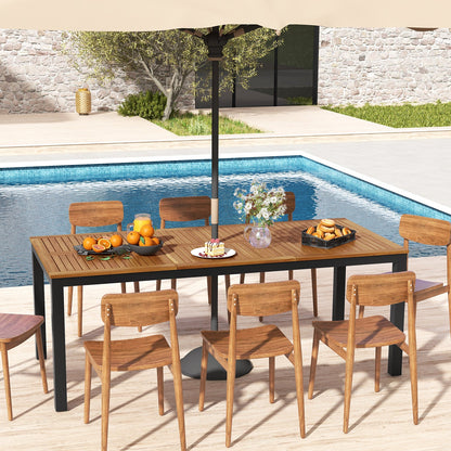 8-Person Outdoor Acacia Wood Dining Table with Umbrella Hole - 79"