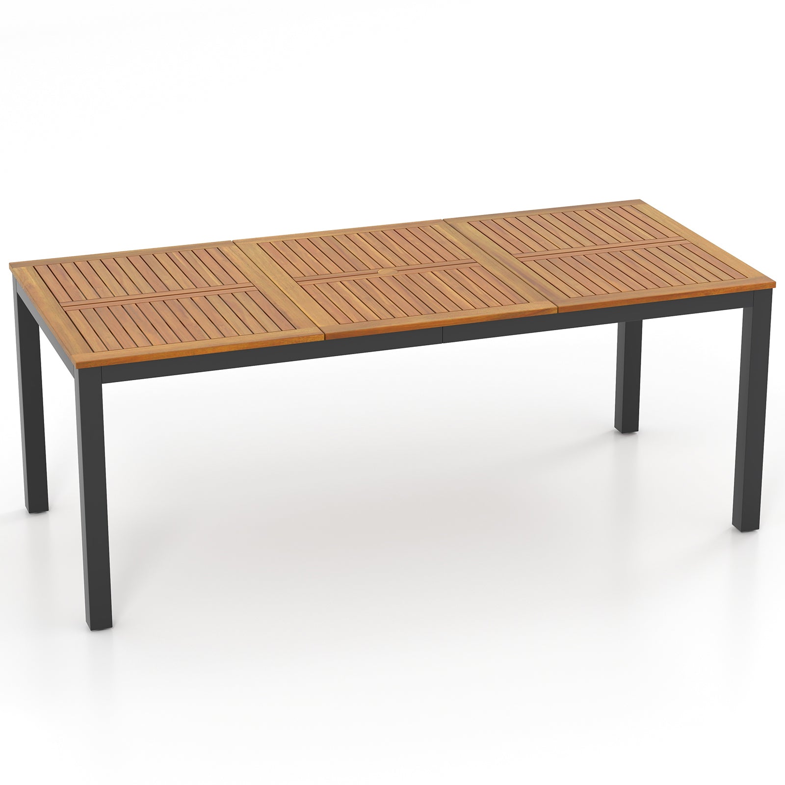 8-Person Outdoor Acacia Wood Dining Table with Umbrella Hole - 79"