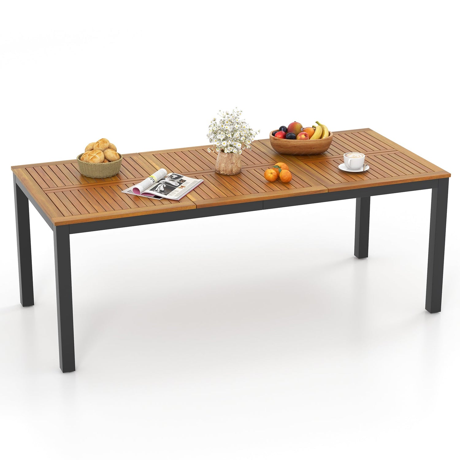 8-Person Outdoor Acacia Wood Dining Table with Umbrella Hole - 79"