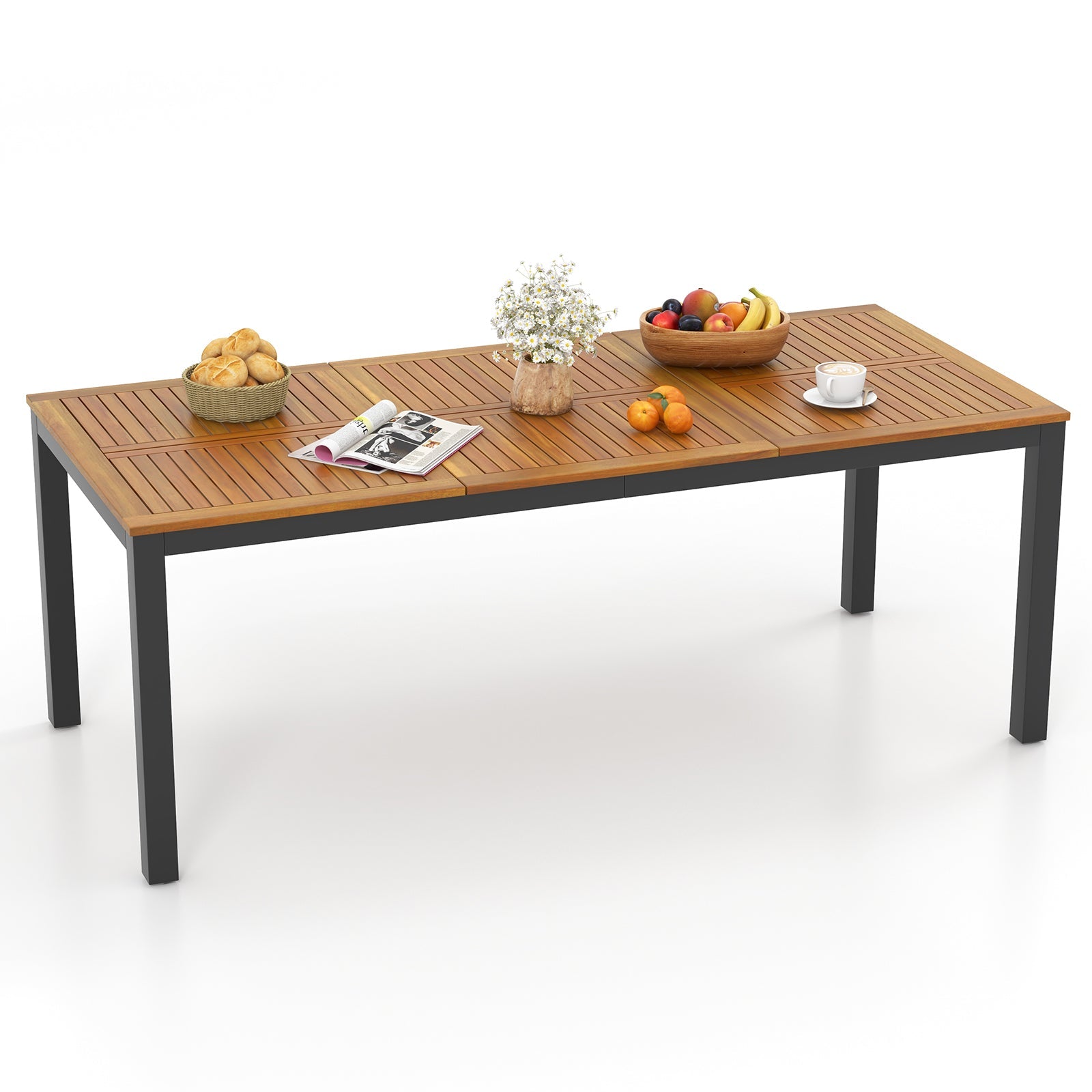 8-Person Outdoor Acacia Wood Dining Table with Umbrella Hole - 79"