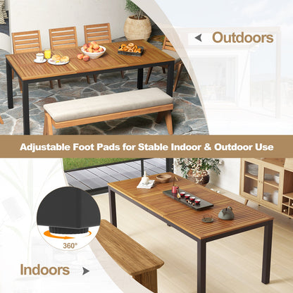 8-Person Outdoor Acacia Wood Dining Table with Umbrella Hole - 79"