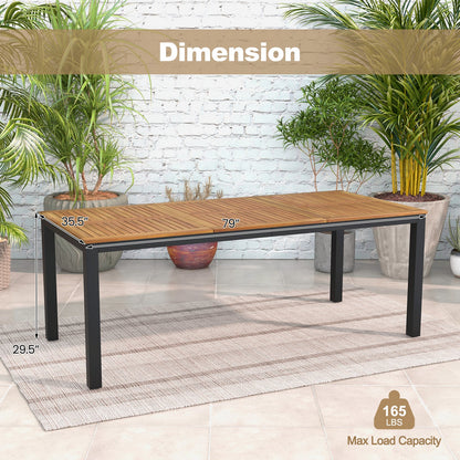 8-Person Outdoor Acacia Wood Dining Table with Umbrella Hole - 79"