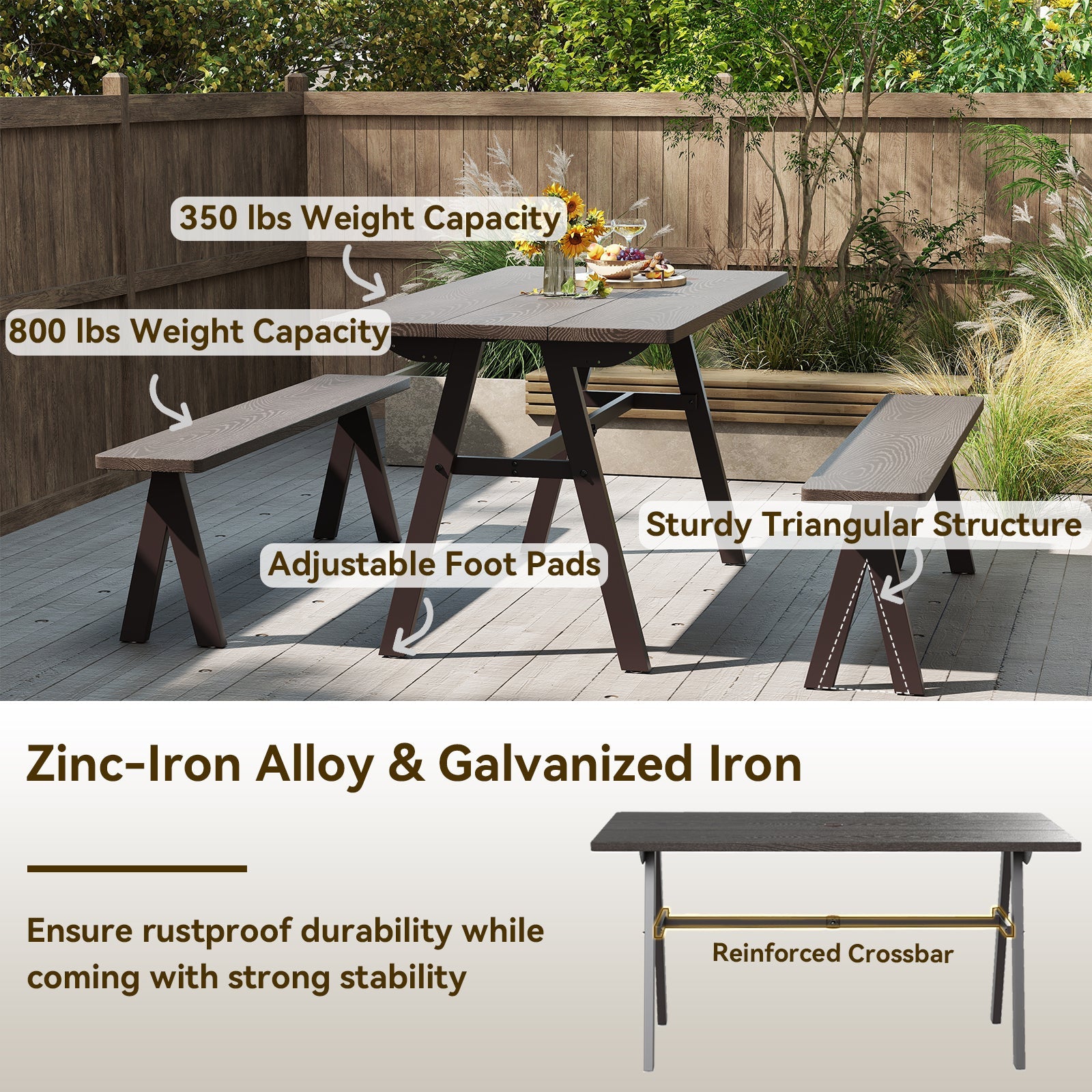 Outdoor Dining Table for 6 - Dark Brown