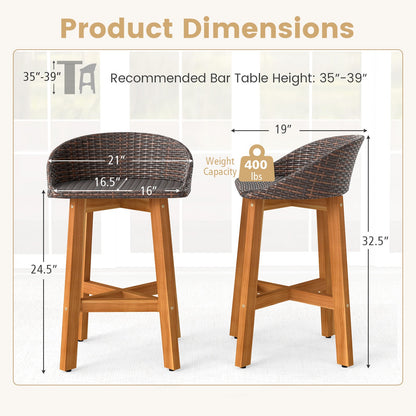 Outdoor Rattan Bar Chairs Set of 2 - Brown or Gray
