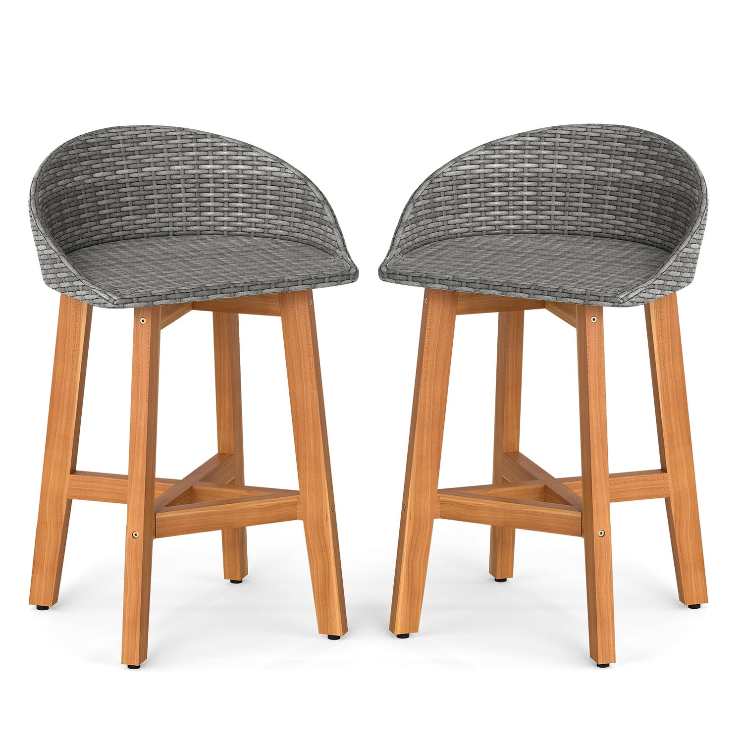 Outdoor Rattan Bar Chairs Set of 2 - Brown or Gray