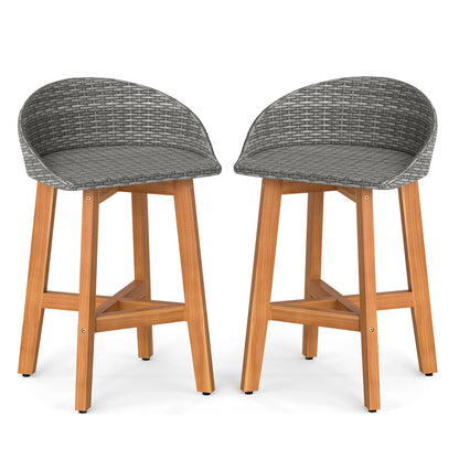 Outdoor Rattan Bar Chairs Set of 2 - Brown or Gray