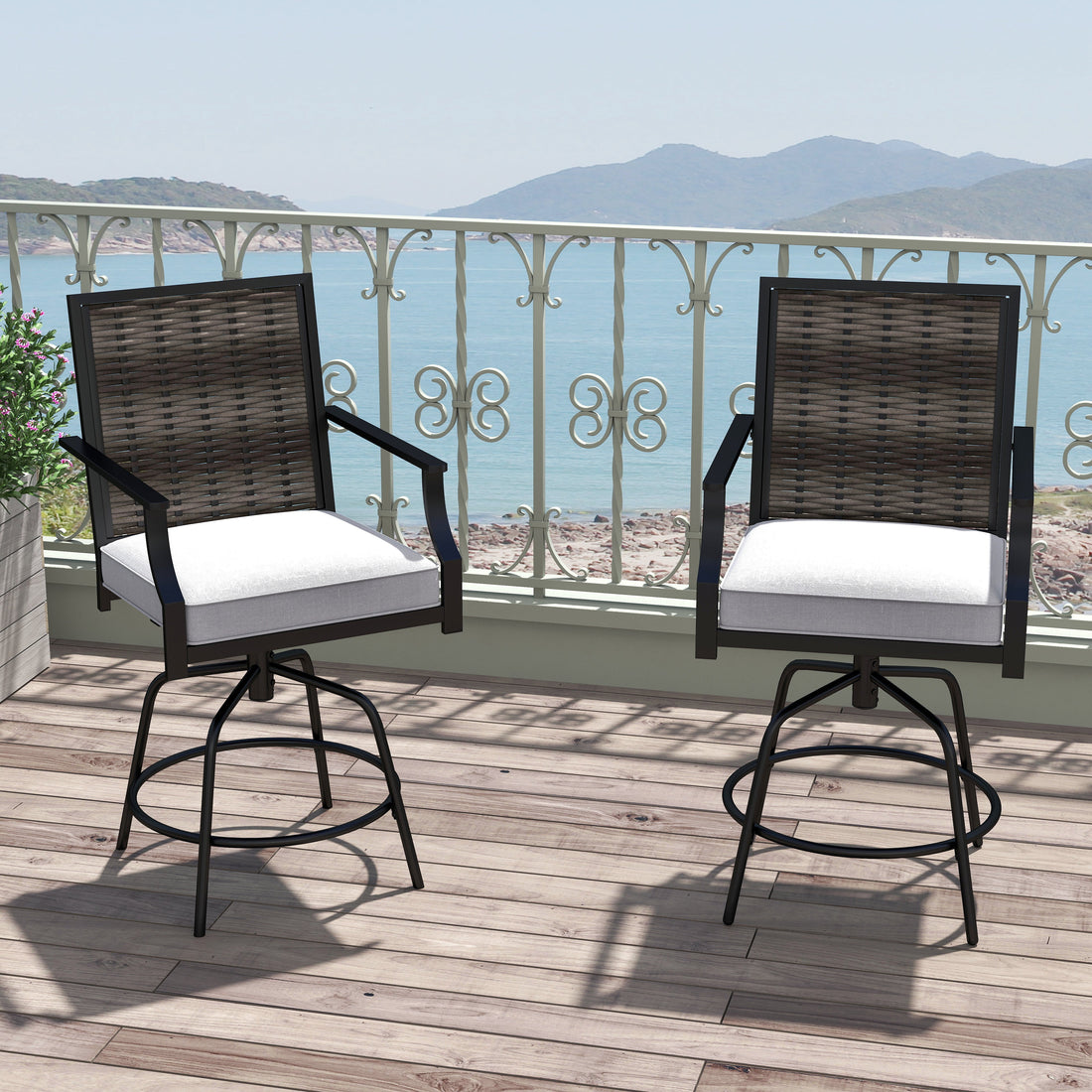Set of 2 Outdoor Counter Height Swivel Bar Stools
