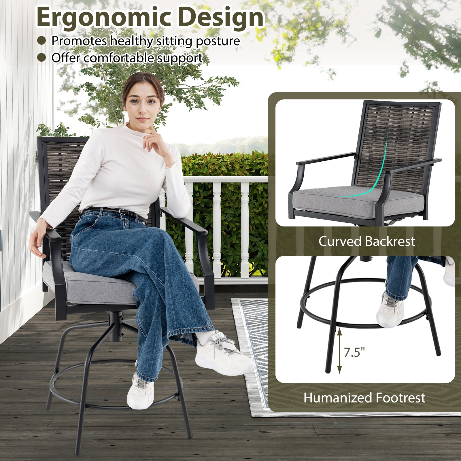 Set of 2 Outdoor Counter Height Swivel Bar Stools
