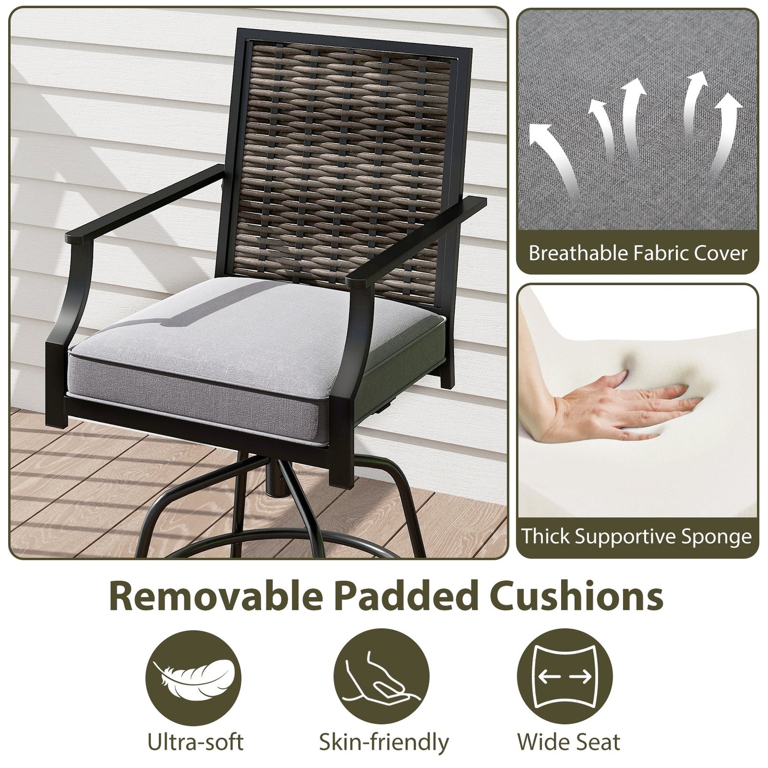 Set of 2 Outdoor Counter Height Swivel Bar Stools