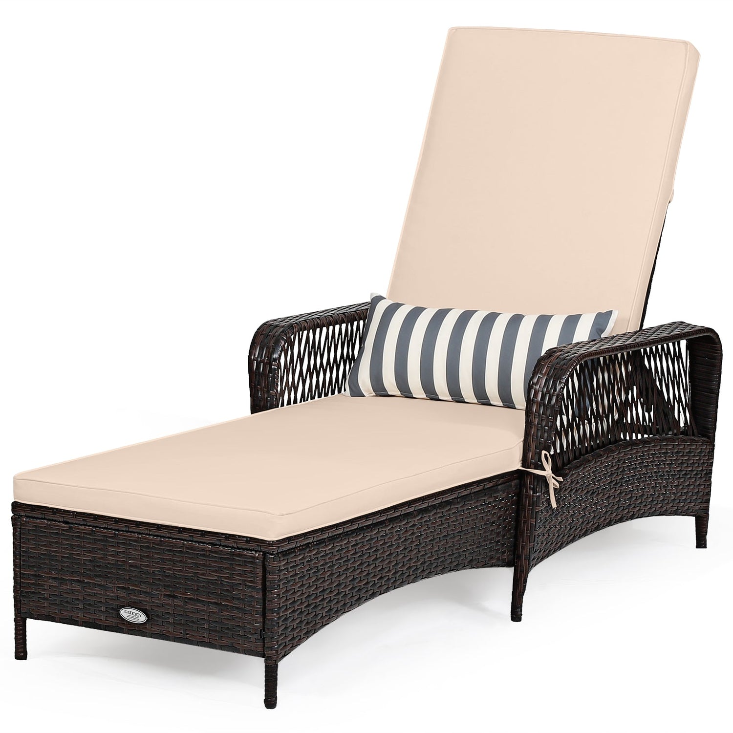 Outdoor Wicker Chaise Loung with Adjustable Backrest and Pillow