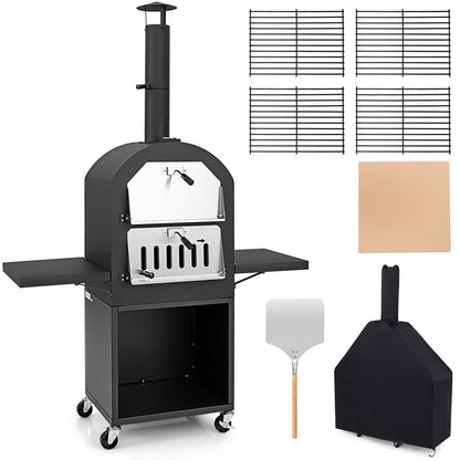 Outdoor Pizza Oven with Protective Cover, Grill Racks and Built-in Thermometer