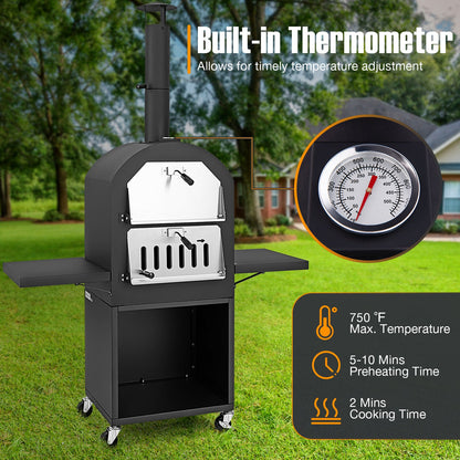 Outdoor Pizza Oven with Protective Cover, Grill Racks and Built-in Thermometer