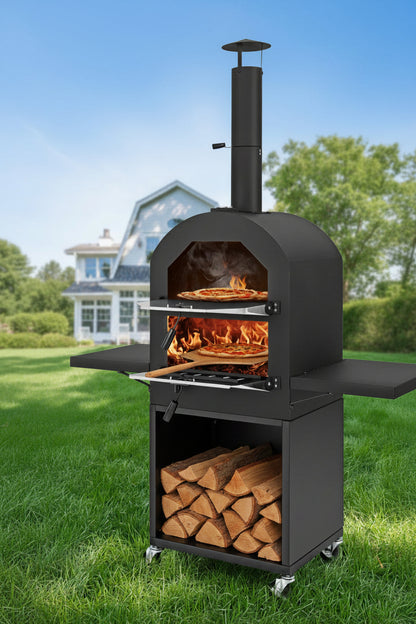 Outdoor Pizza Oven with Protective Cover, Grill Racks and Built-in Thermometer