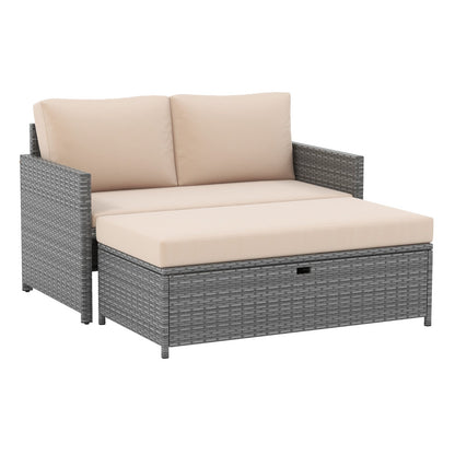 Outdoor Rattan Daybed Loveseat and 31 Gallon Storage Ottoman