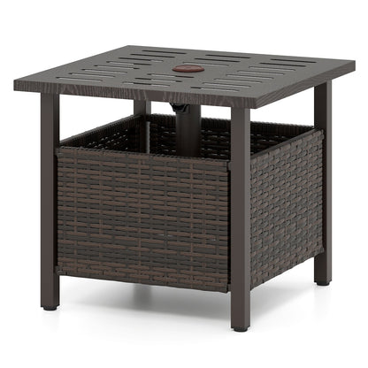 All-Weather PE Wicker Patio Table with Umbrella Hole