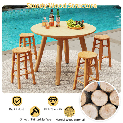 Indoor/Outdoor Wooden Bar Stools w/ Round Seat and Footrest - Set of 2