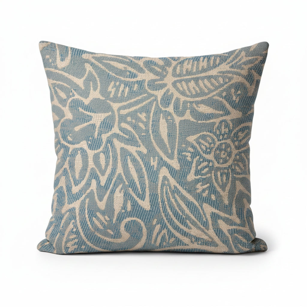 Serene Oasis Blue Floral Luxury Outdoor/Indoor Throw Pillow