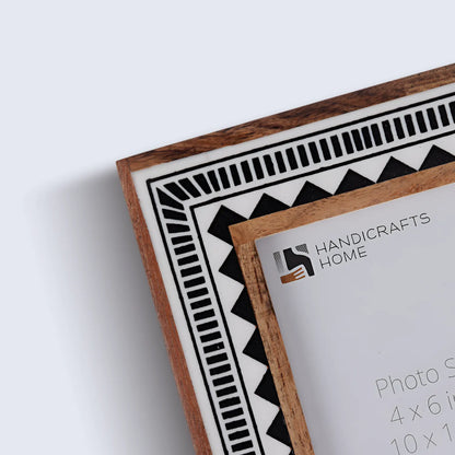 Wood &amp; Resin Inlay Handmade Black &amp; White Geometric Picture Frame