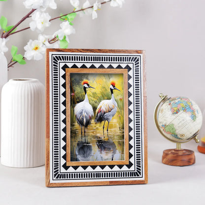 Wood &amp; Resin Inlay Handmade Black &amp; White Geometric Picture Frame