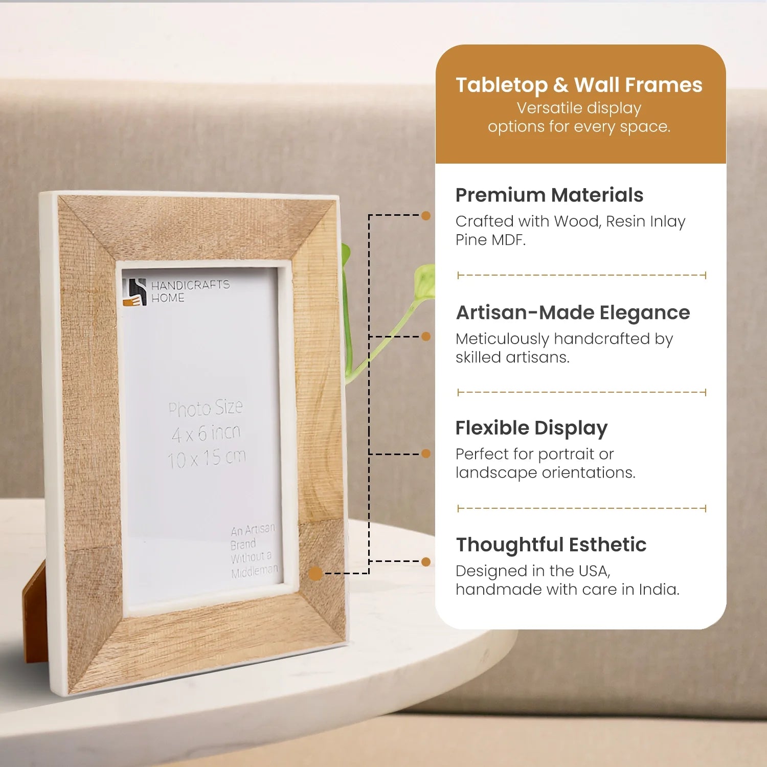 Handmade Wood/Bone Inlay Picture Frame